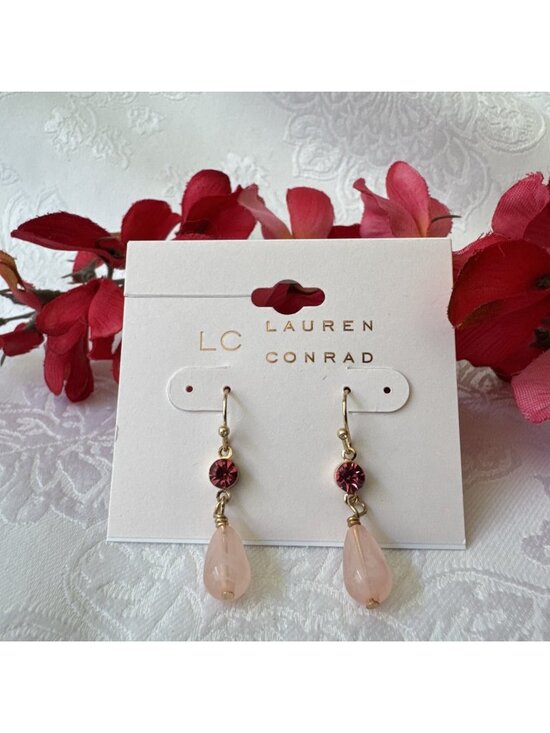 LC Lauren Conrad Jewelry - LC Lauren Conrad Dainty Earrings Dangle Beads Pink GoldTone 1.5" Summer NEW